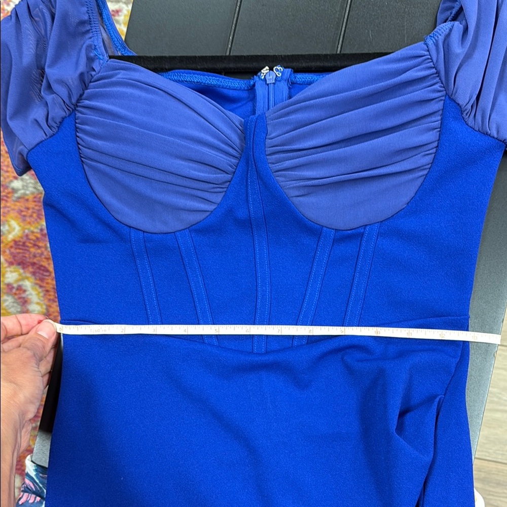 Bluebell Collection Blue Ruched Asymmetrical Mini Dress - Picture 5 of 6